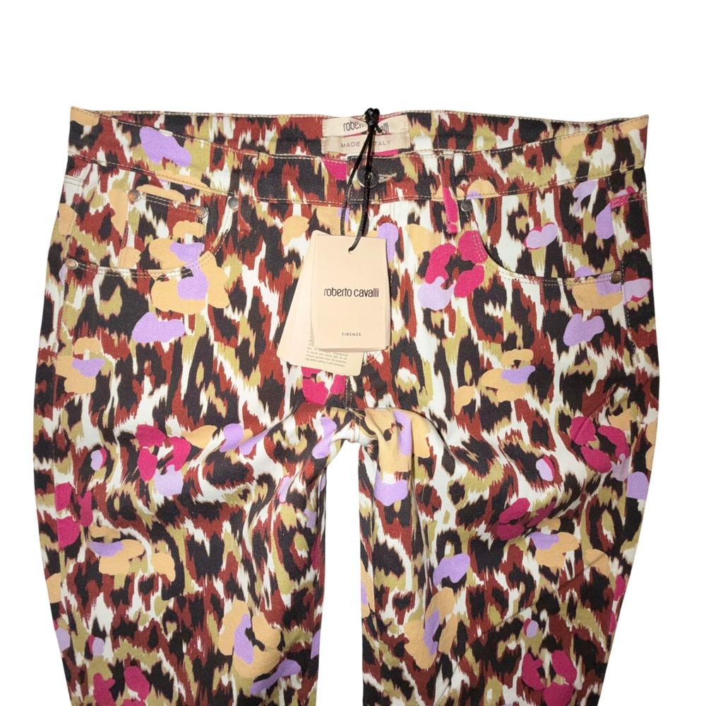 NWT Roberto Cavalli Ikat Leopard Floral Print Jeans IT 48 / US 12 COA  Italy - Picture 4 of 16